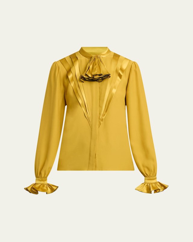 Ruffle Pleated Silk Blouse
